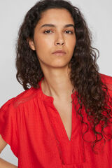 Vila Blusa de manga curta com decote em bico Vermelho