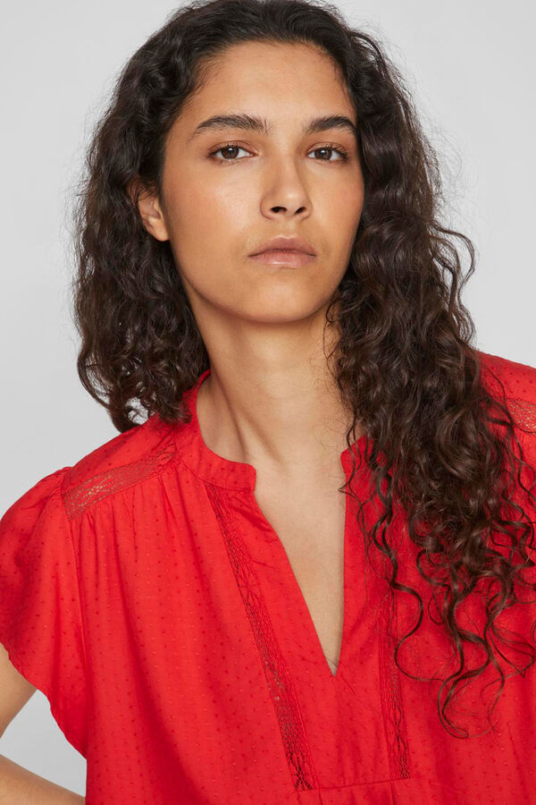 Vila Blusa de manga curta com decote em bico Vermelho