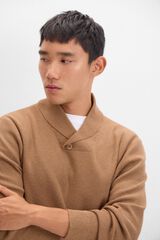 Cortefiel Camisola estruturada de algod&atilde;o com gola aberta Castanho