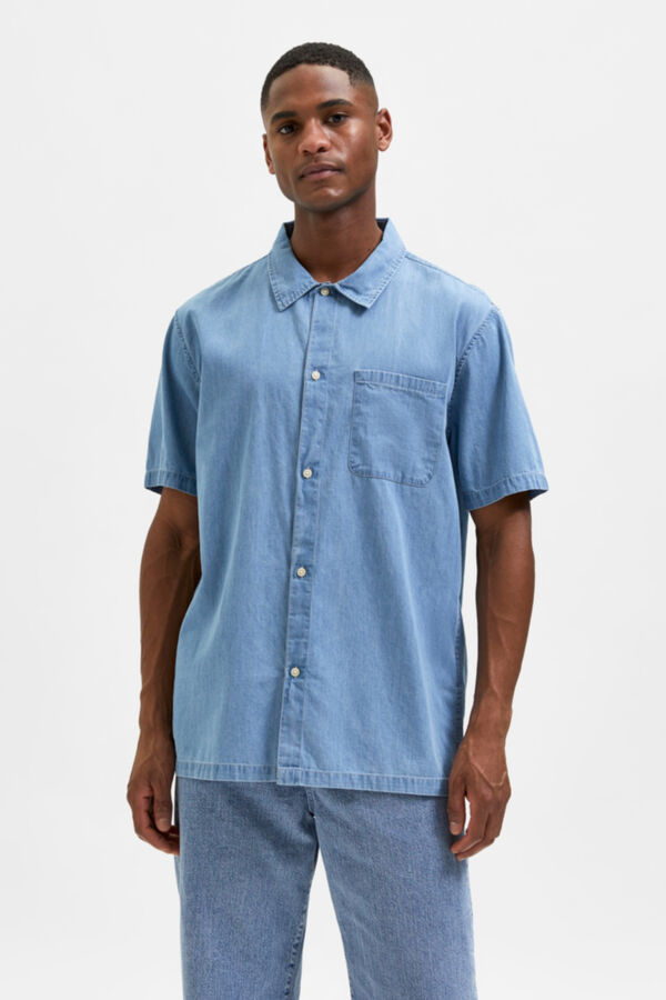 Cortefiel Camisa de hombre manga corta denim Azul
