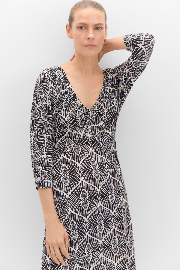 Cortefiel Vestido estampado manga morcego Impress&atilde;o