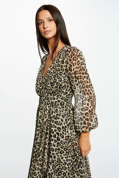 Cortefiel Vestido midi cruzado estampado leopardo Estampado marrón