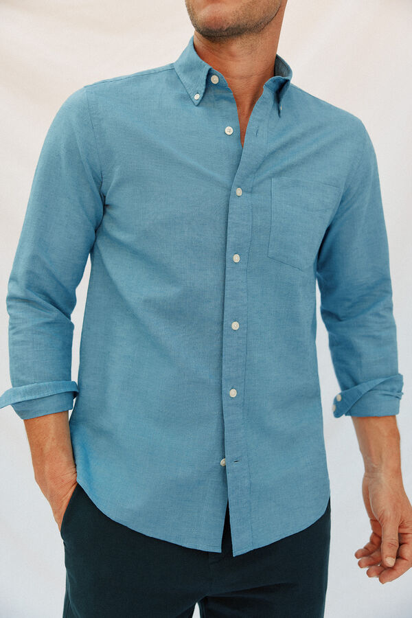 Cortefiel Camisa lino algod&oacute;n liso Azul