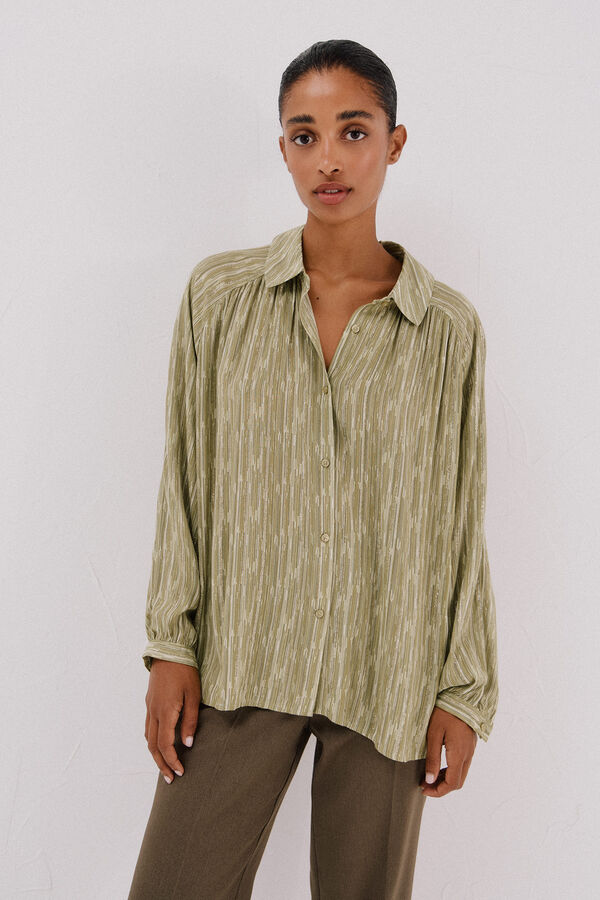 Cortefiel Blusa fluida estampada lurex Estampado verde