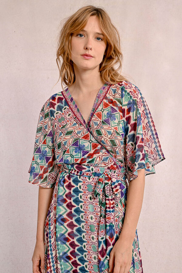 Molly Bracken Vestido comprido com estampado e laçada Multicolorido