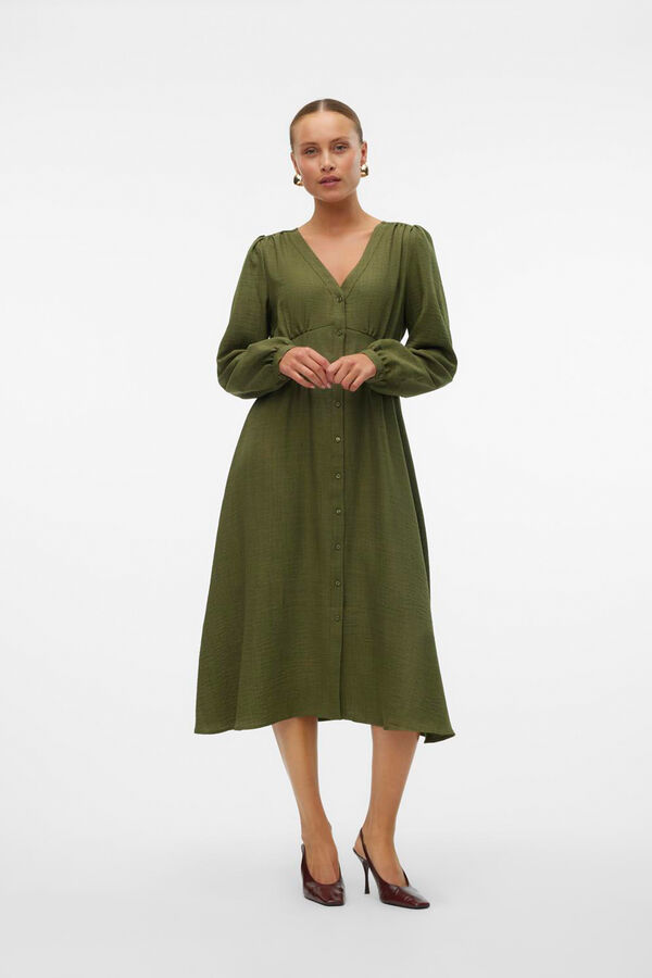 Vero Moda Vestido midi manga larga Verde oscuro