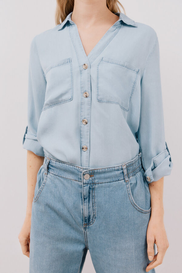 Cortefiel Camisa Vaquera Tencel Azul marino