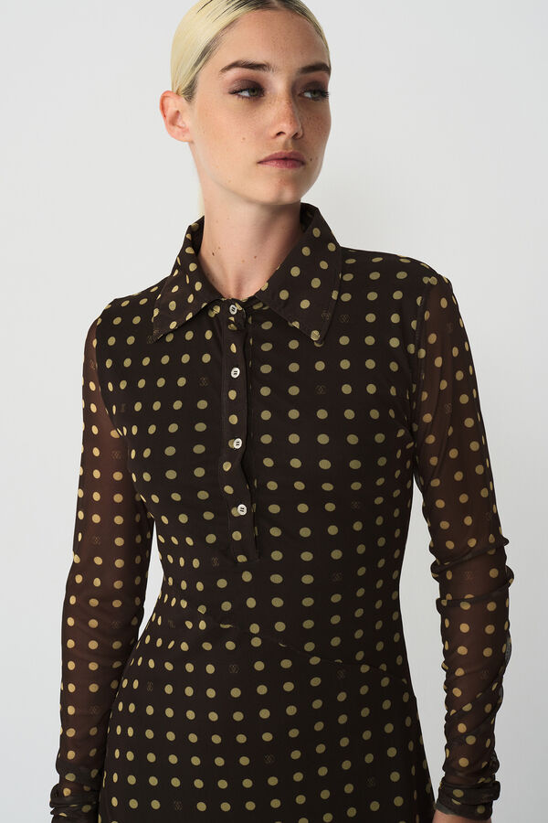 Cupl&eacute; Vestido polo con lunares Marr&oacute;n oscuro