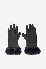 Cortefiel Luva de nylon com pelo Preto