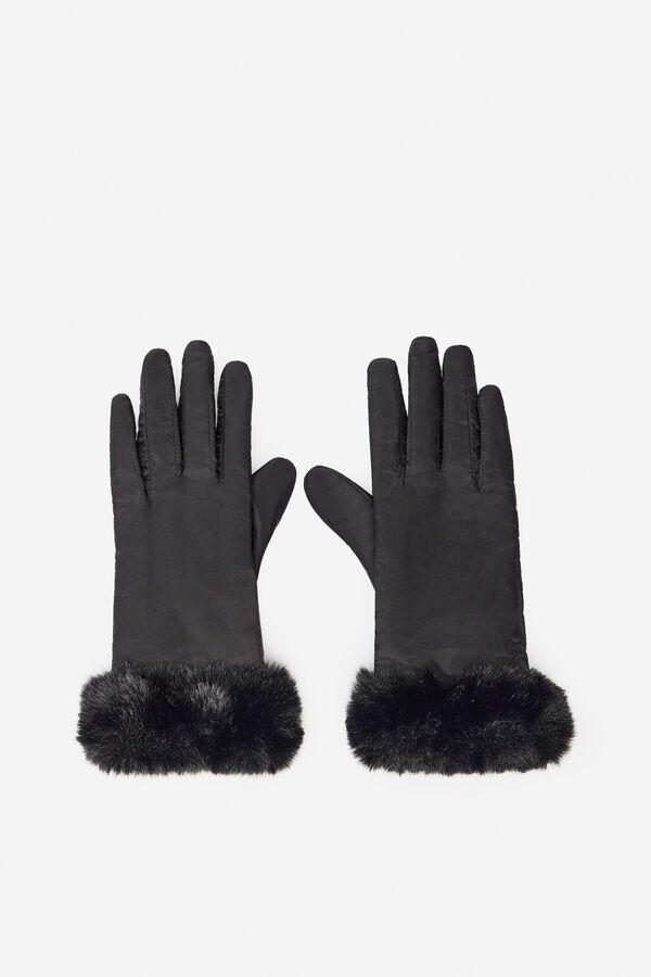 Cortefiel Luva de nylon com pelo Preto