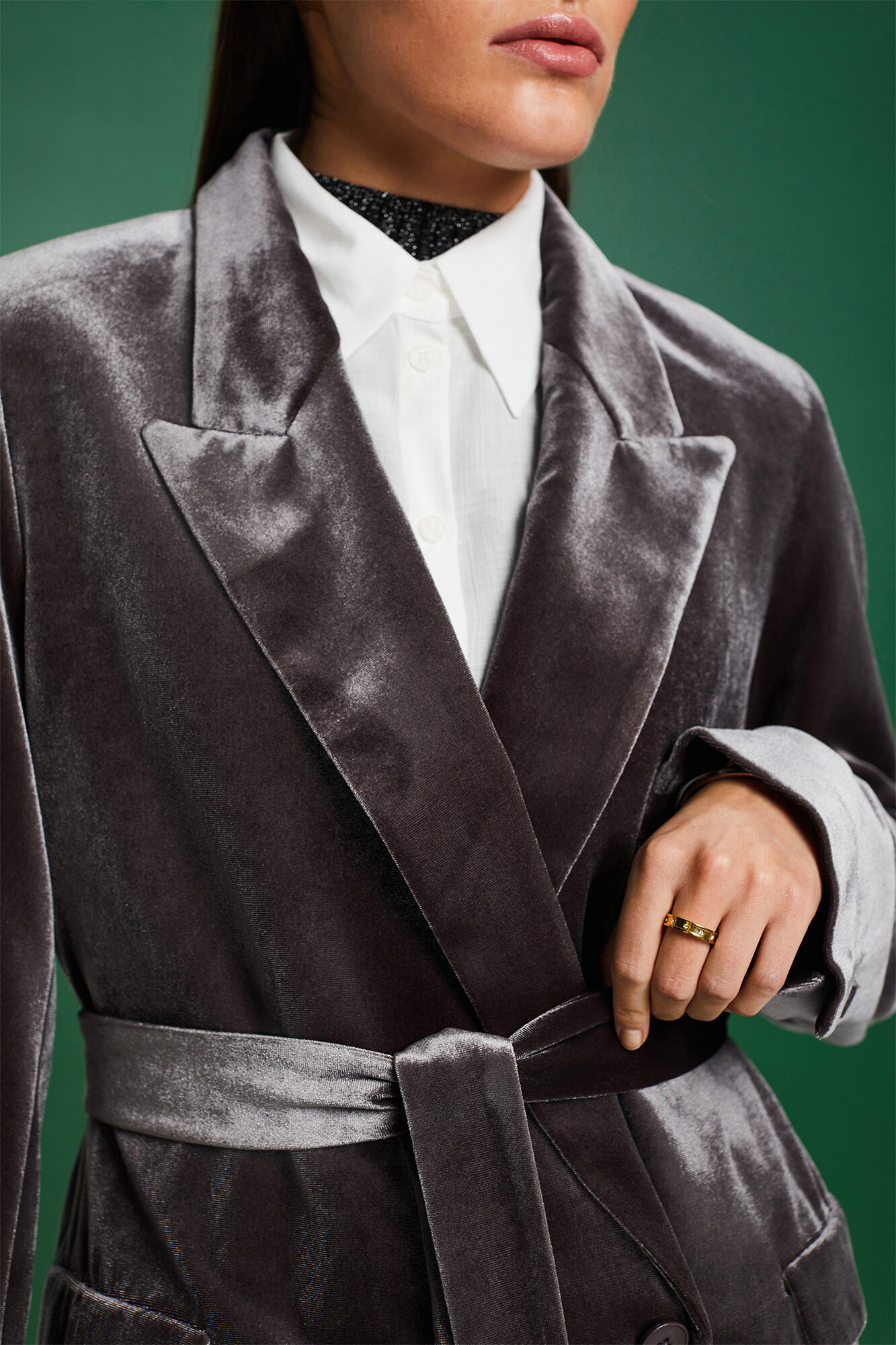 Esprit Blazer cruzado veludo cinto la&ccedil;o