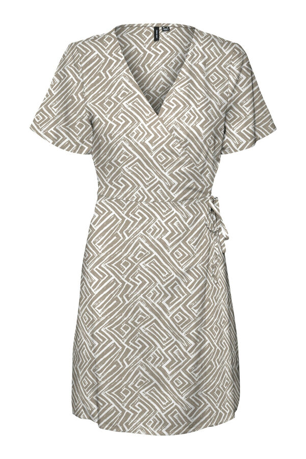 Vero Moda Vestido corto cruzado cuello pico Castanho