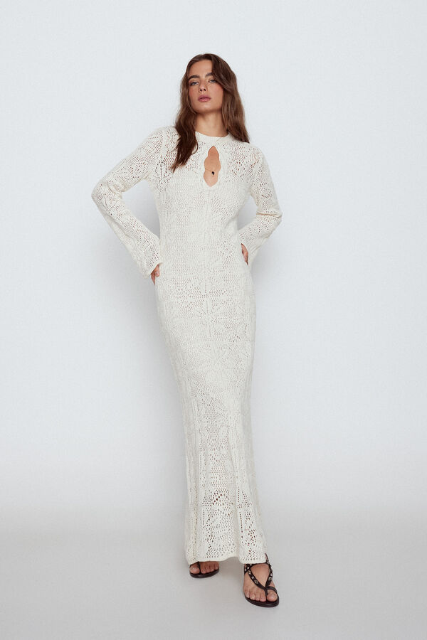 Slowlove Vestido largo punto calado Marfil