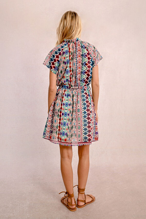 Molly Bracken Vestido de manga curta com folhos, la&ccedil;ada e estampado Multicolorido