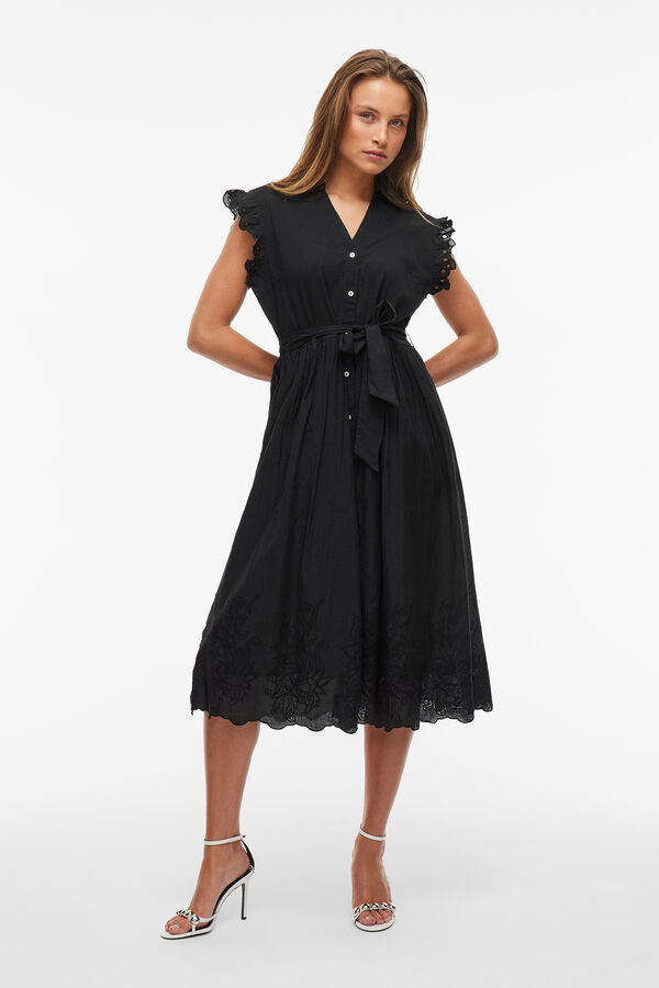 Vila Vestido camisa midi com bordado Preto