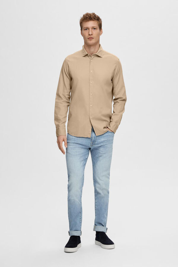 Selected Camisa de manga comprida confecionada com algodão orgânico Cinzento