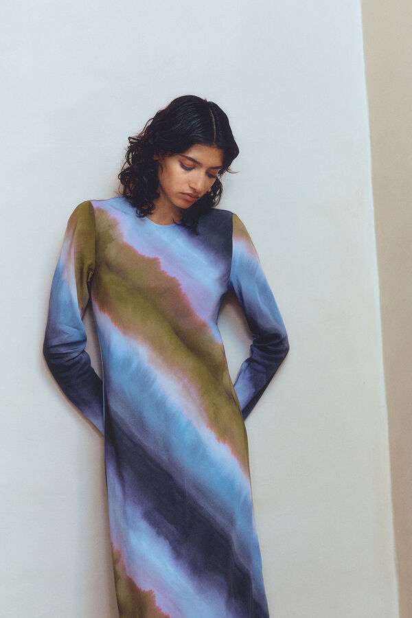 Selected Femme Vestido Midi Tie Dye confeccionado em viscose Azul