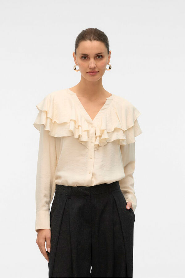 Vero Moda Blusa cuello de volantes Beige