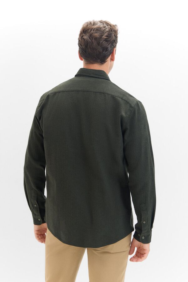Cortefiel Camisa lisa de flanela Verde