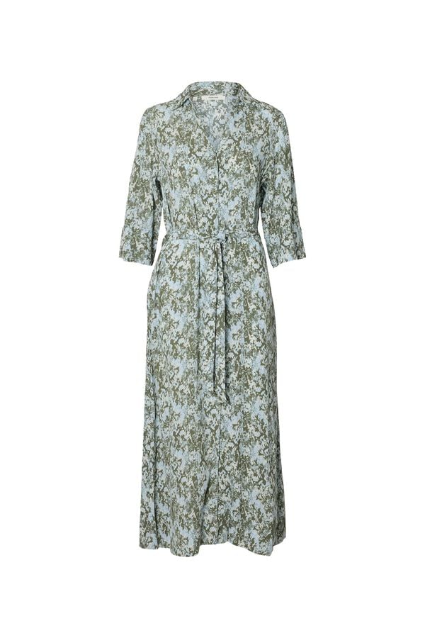 Selected Vestido largo estampado Verde oscuro