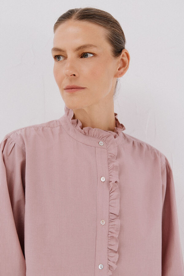 Cortefiel Blusa rayas cuello volantes Rosa