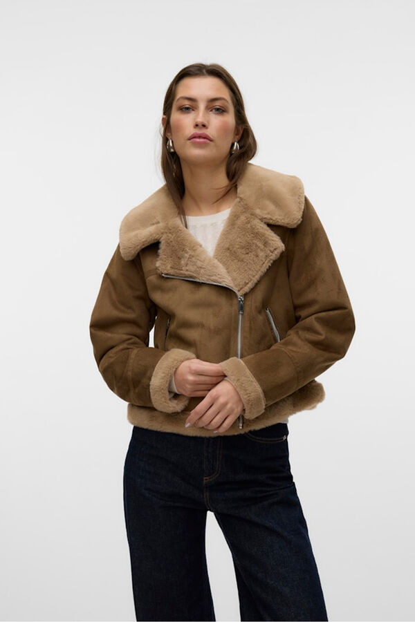 Vero Moda Blus&atilde;o de veludo com fecho-&eacute;clair para mulher Castanho