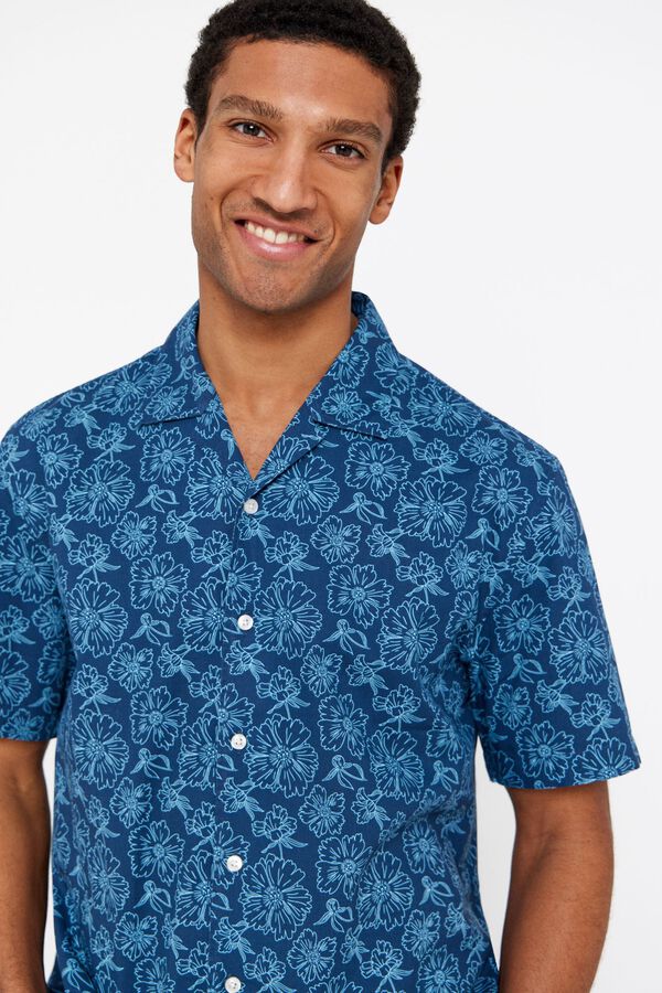 Cortefiel Camisa estampada tecido flam&eacute; Azul