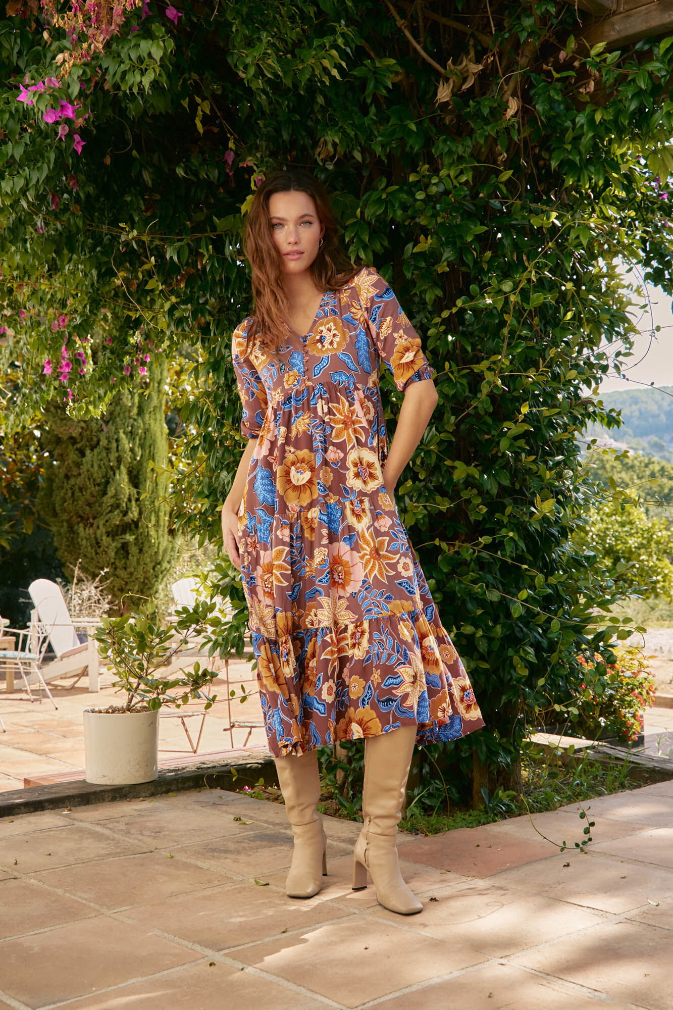 Jaase Vestido midi Eve estampado tierra