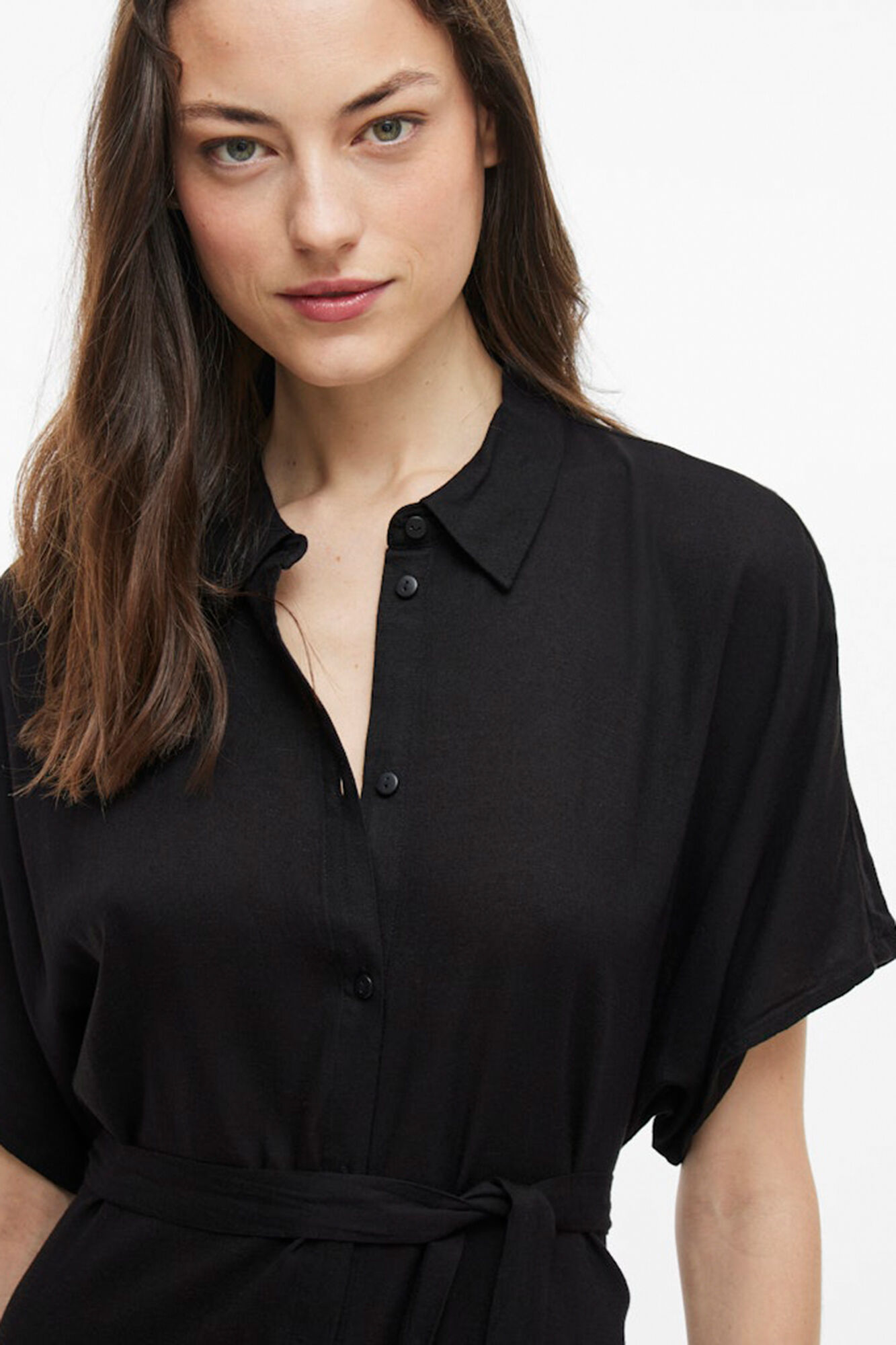 Vila Vestido camisa midi de viscose e linho