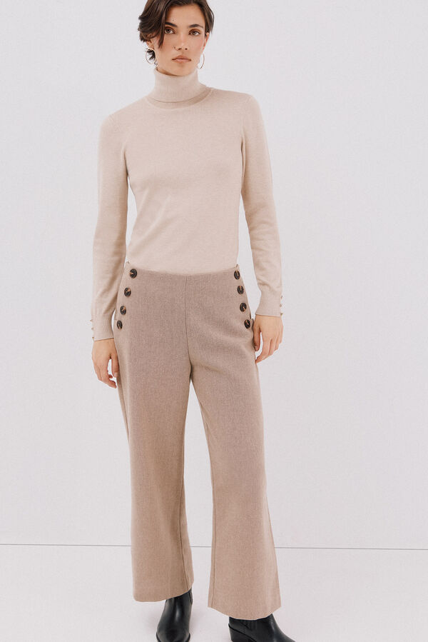 Cortefiel Pantal&oacute;n de mujer crop y ancho Beige