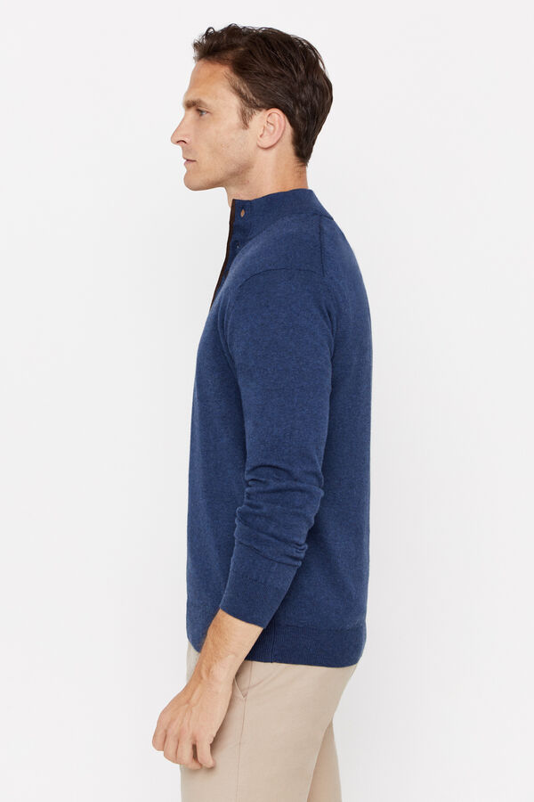 Cortefiel Camisola algod&atilde;o caxemira gola alta bot&otilde;es Azul