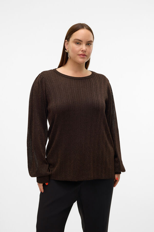 Vero Moda Curve Top de manga larga con lúrex talla grande Marrón oscuro