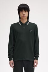 Fred Perry Polo piqu&eacute; de manga comprida masculina Verde