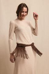 Slowlove Top manga larga estructura r&uacute;stica Marfil