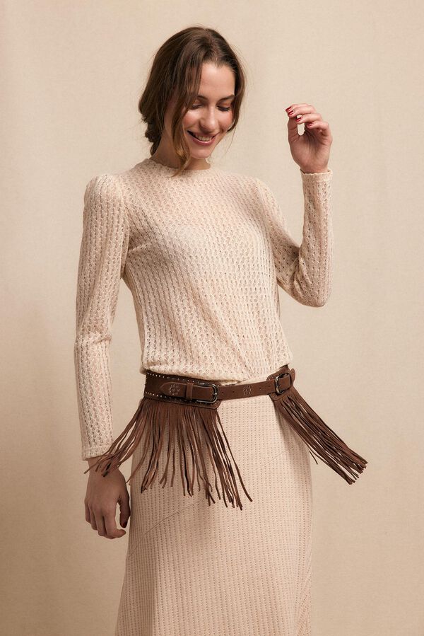 Slowlove Top manga larga estructura r&uacute;stica Marfil