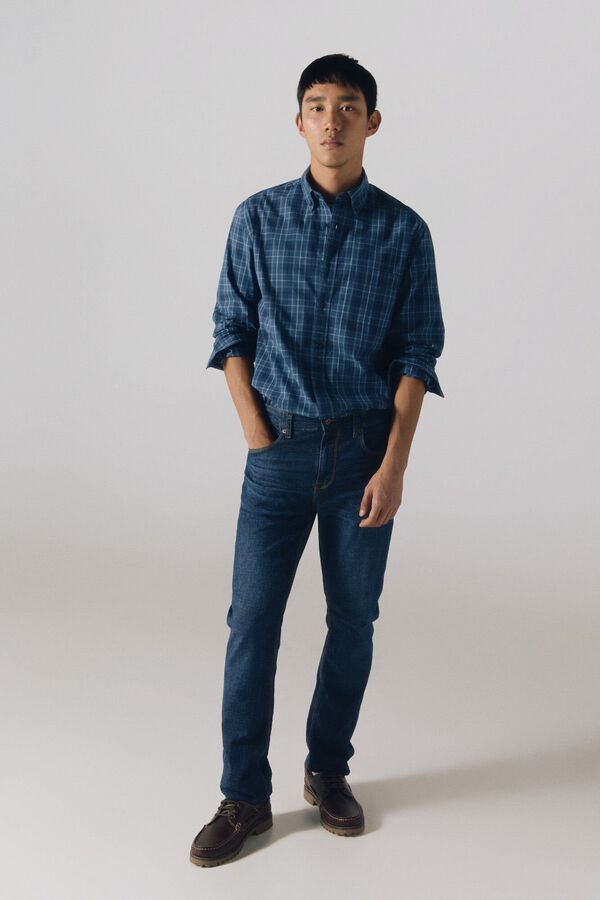 Cortefiel Camisa cuadros popel&iacute;n Azul oscuro