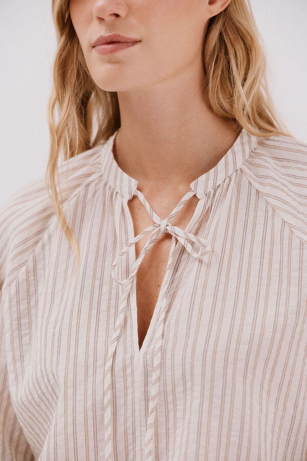 Cortefiel Blusa rayas cordon Marfil