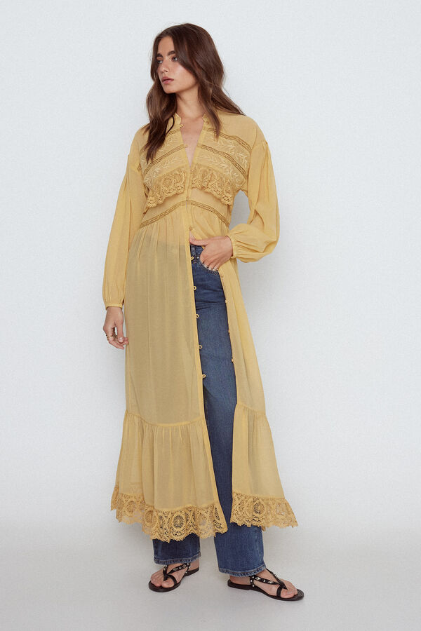 Slowlove Caft&aacute;n bordado detalle encaje Dorado