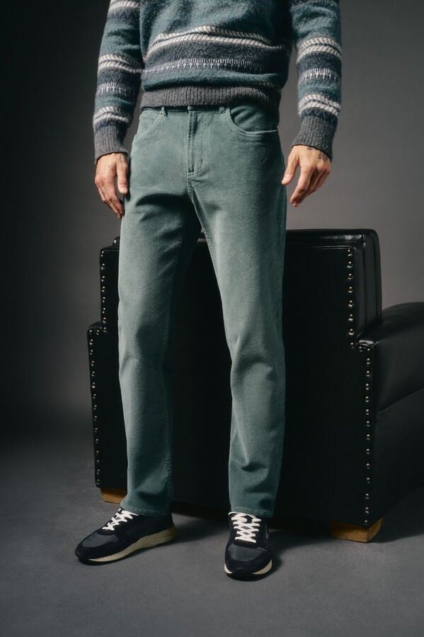 OOTO Pantal&oacute;n 5 bolsillos slim fit pana Azul
