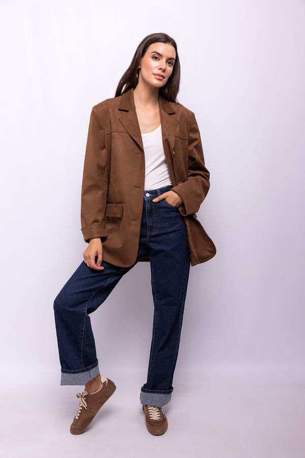 Object Blazer com efeito camur&ccedil;a Castanho
