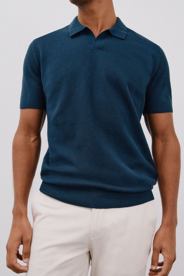 Cortefiel Camisa polo de algod&atilde;o estruturada de manga curta Azul