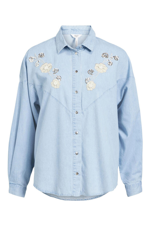 Cortefiel Camisa jeans com detalhes bordados Azul