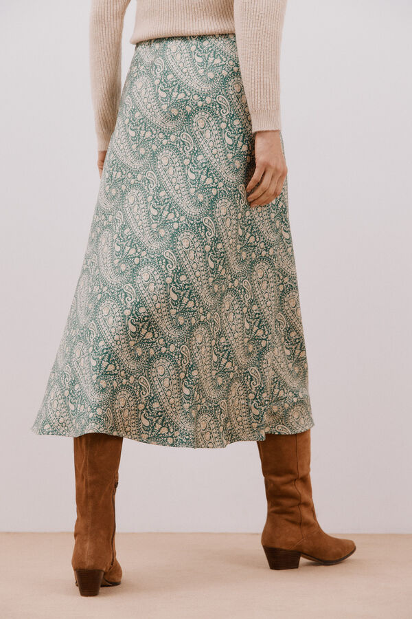 Cortefiel Falda midi satinada estampada Estampado verde