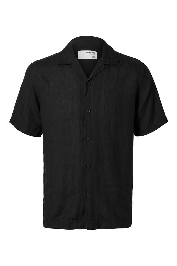Selected Camisa manga curta 100% linho Preto