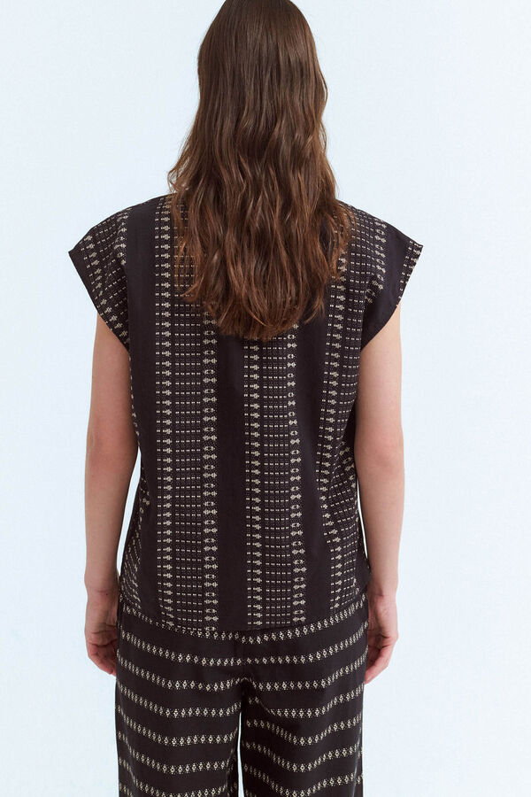 Vila Top de manga curta estampado em algodão orgânico Preto