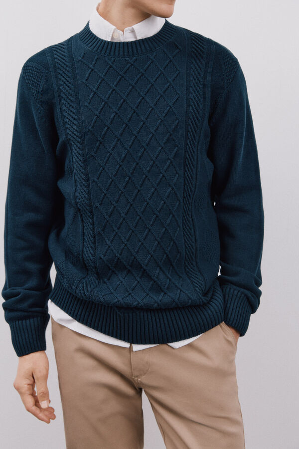 Cortefiel Jersey estructura cables cuello redondo Azul marino
