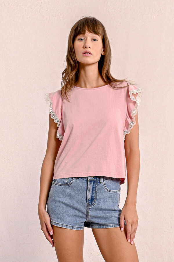 Molly Bracken T-shirt de manga curta borboleta de renda Subiu