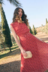 Pol&iacute;n Et Moi Vestido floral Pertina Laranja