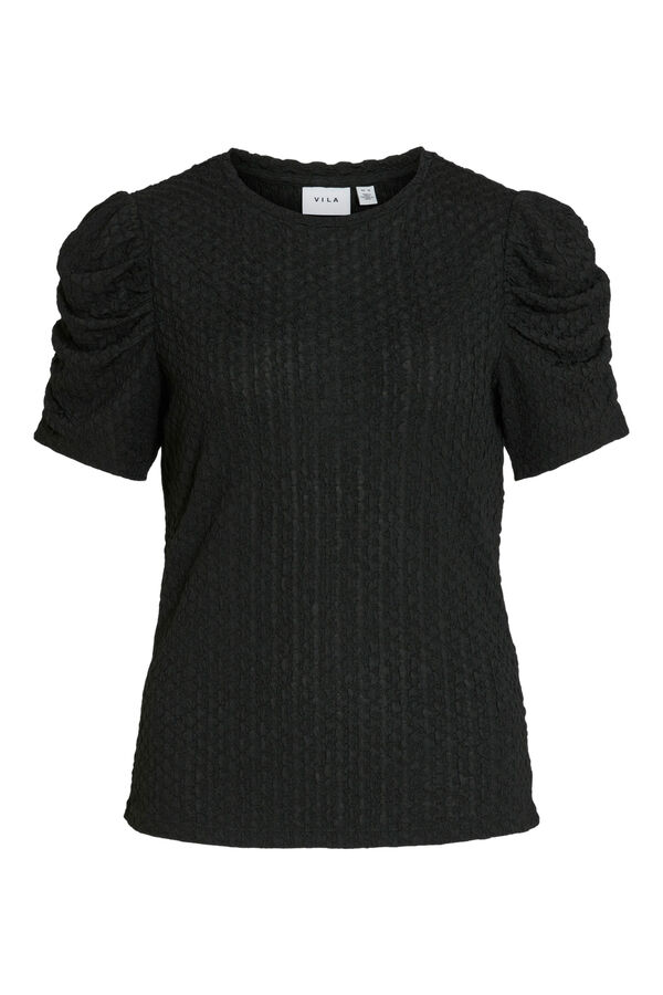 Vila Top de punto con mangas cortas fruncidas Negro
