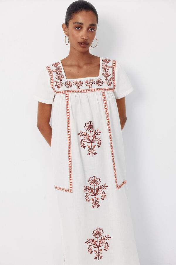 Cortefiel Vestido bordados florales Estampado rojo